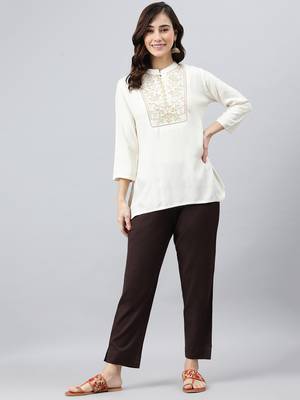 Cream embroidered viscose rayon tunics 1