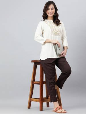 Cream embroidered viscose rayon tunics 2