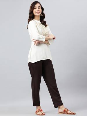 Cream embroidered viscose rayon tunics 3