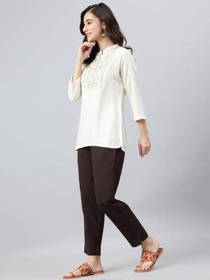 Cream embroidered viscose rayon tunics 4