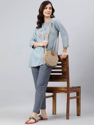 Blue embroidered viscose rayon tunics 3
