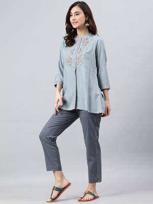 Blue embroidered viscose rayon tunics 5