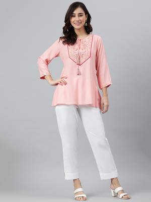 Pink embroidered viscose rayon tunics 1