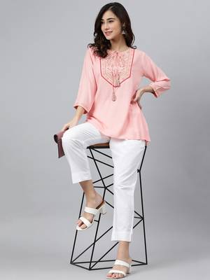 Pink embroidered viscose rayon tunics 3