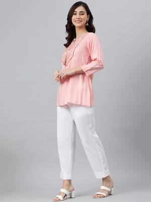 Pink embroidered viscose rayon tunics 5