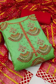 Green hand woven cotton salwar