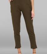 Janasya Green plain cotton trousers