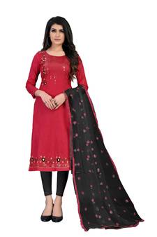 Red sequins cotton salwar