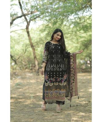 black faux_georgette   Top &    Bottom &    Dupatta 1