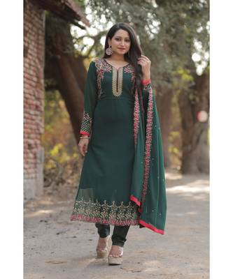 green faux_georgette   Top &    Bottom &    Dupatta 1