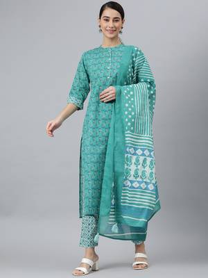 Green block print cotton salwar 1