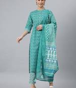 Green block print cotton salwar