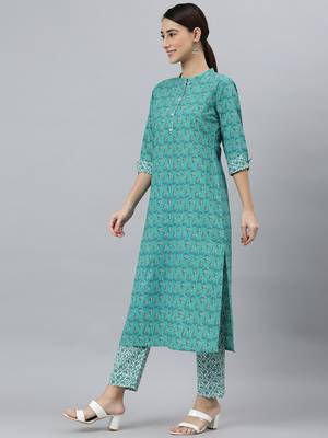 Green block print cotton salwar 2