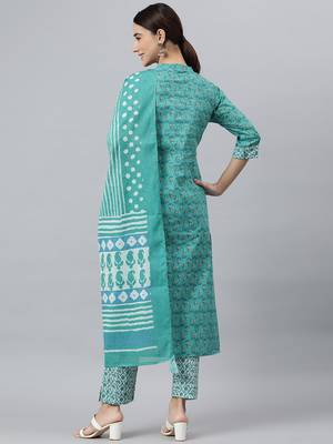Green block print cotton salwar 3