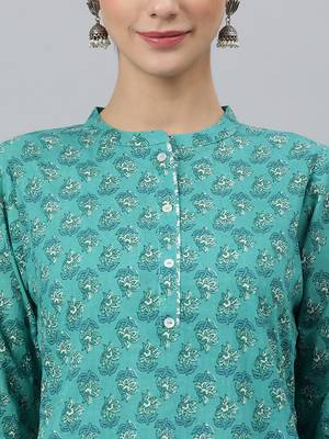 Green block print cotton salwar 4