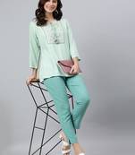 Green embroidered viscose rayon tunics