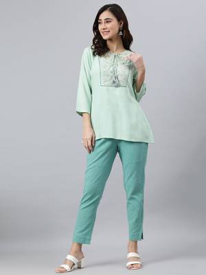 Green embroidered viscose rayon tunics 2