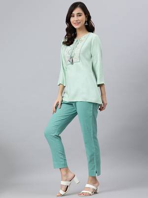 Green embroidered viscose rayon tunics 4