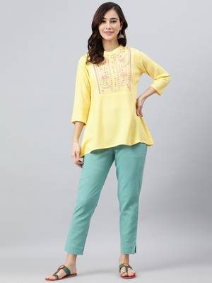 Yellow embroidered viscose rayon tunics 1