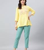 Yellow embroidered viscose rayon tunics