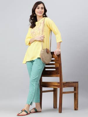 Yellow embroidered viscose rayon tunics 2