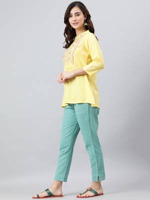 Yellow embroidered viscose rayon tunics 4
