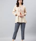 Beige embroidered viscose rayon tunics