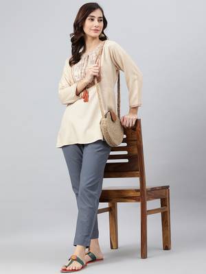 Beige embroidered viscose rayon tunics 2