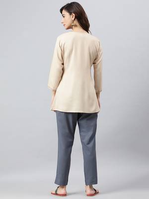 Beige embroidered viscose rayon tunics 5
