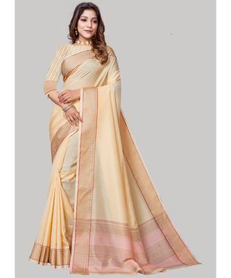 Cream Cotton Silk Party Wear Sarees 1