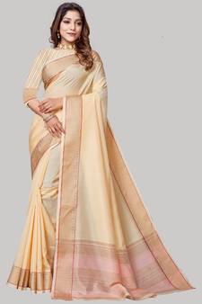 Cream Cotton Silk Party Wear Sarees