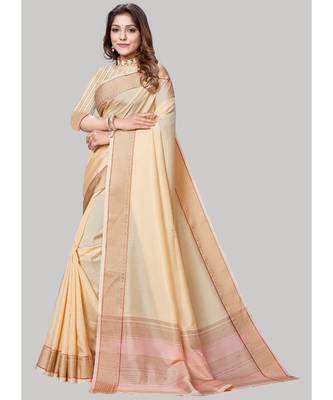 Cream Cotton Silk Party Wear Sarees 2