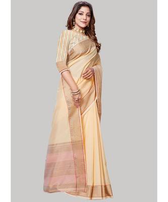 Cream Cotton Silk Party Wear Sarees 3