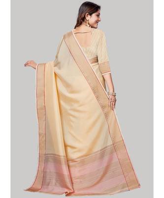 Cream Cotton Silk Party Wear Sarees 4