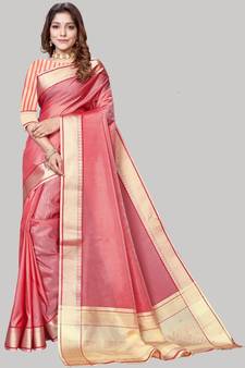Peach Cotton Silk Party Wear Sarees