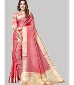 Peach Cotton Silk Party Wear Sarees