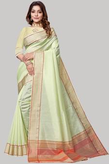 Lime Cotton Silk Party Wear Sarees