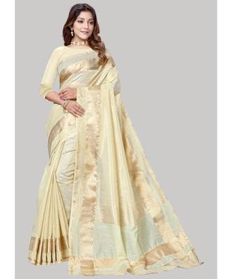 Cream Cotton Silk Party Wear Sarees 1