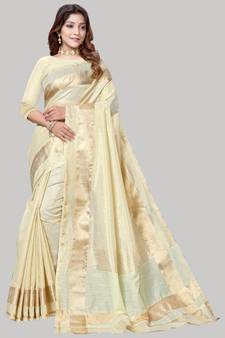 Cream Cotton Silk Party Wear Sarees