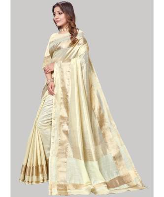 Cream Cotton Silk Party Wear Sarees 2