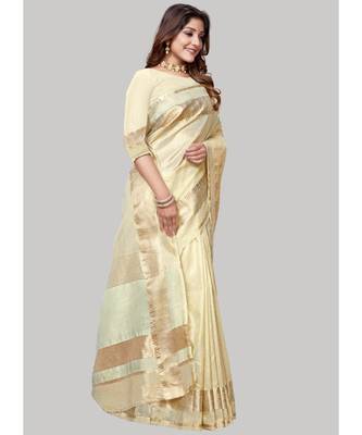 Cream Cotton Silk Party Wear Sarees 3