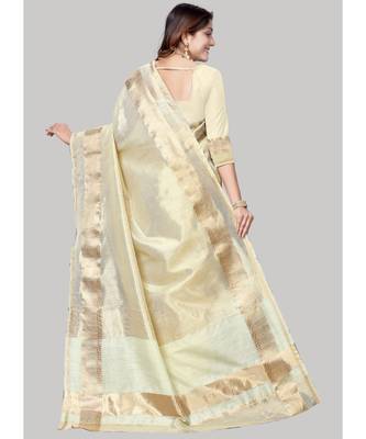 Cream Cotton Silk Party Wear Sarees 4