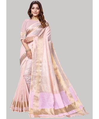 Baby Pink Cotton Silk Party Wear Sarees 1