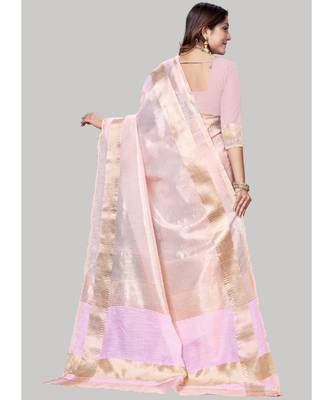 Baby Pink Cotton Silk Party Wear Sarees 4