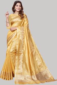 Cream Cotton Silk Party Wear Sarees