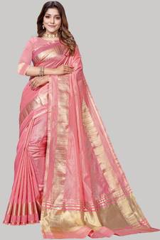 Baby Pink Cotton Silk Party Wear Sarees