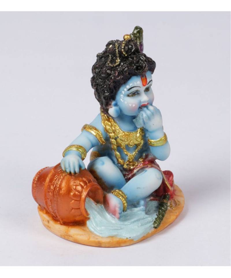 Blue Resin Maakhan Chor Krishna Idol by Gallery99