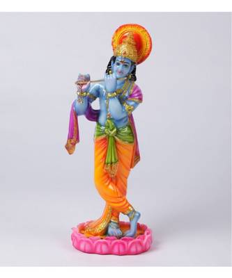 Blue Marble Kanha Ji With Flute Idol by Gallery99 2