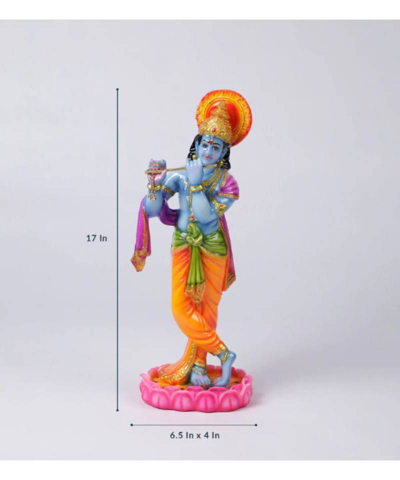 Blue Marble Kanha Ji With Flute Idol by Gallery99