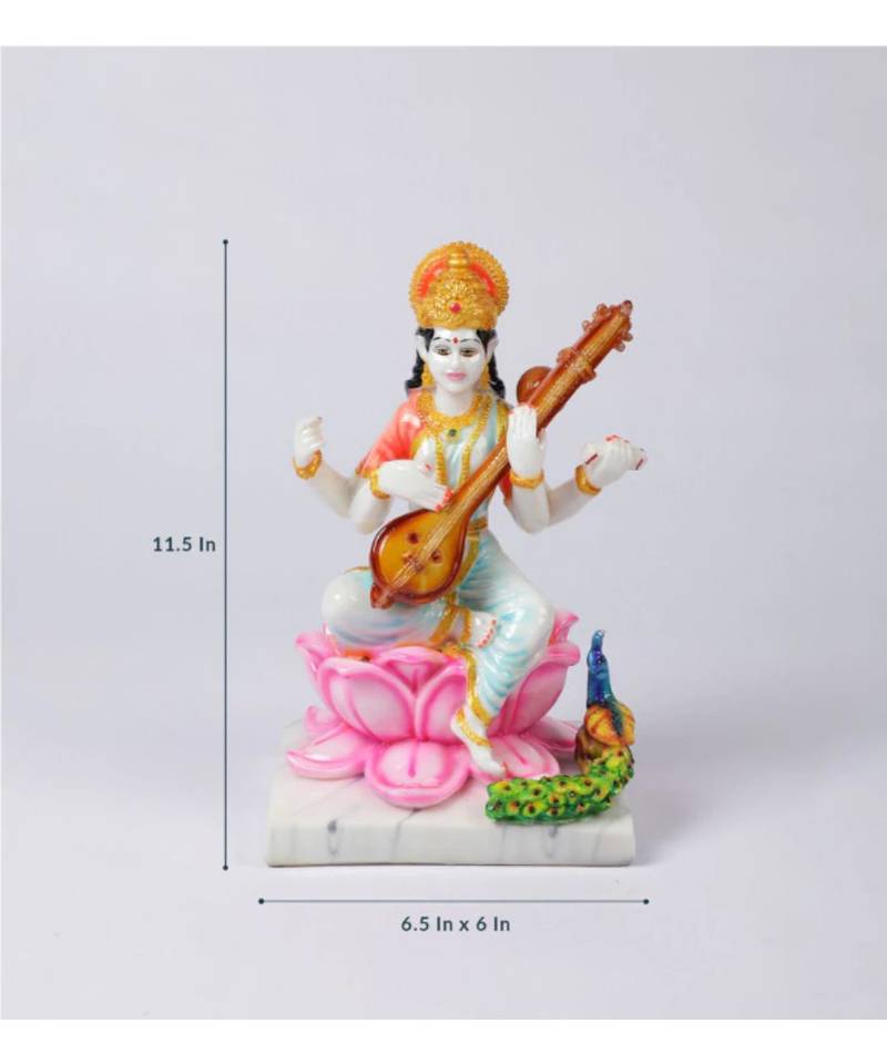Pink Marble Big Mata Saraswati Idol by Gallery99